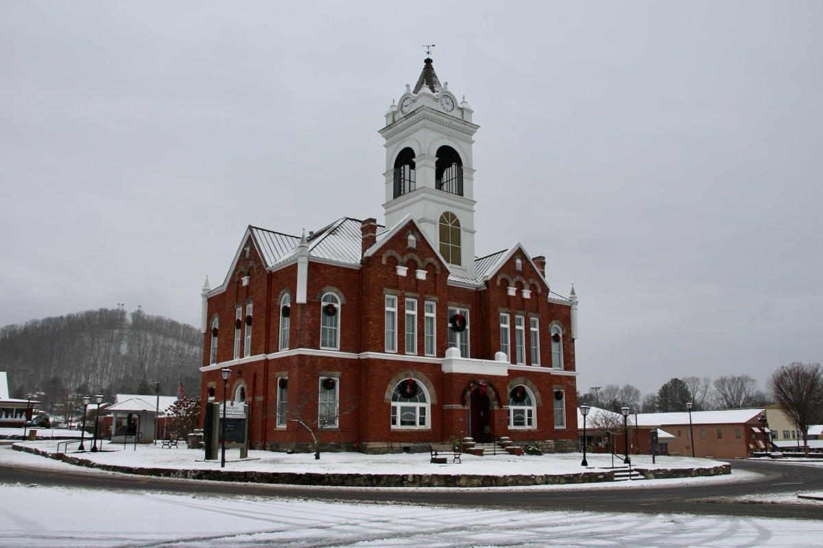 Many people believe the Old Courthouse on the Blairsville Square looks best when decorated for winter and surrounded by snow. Photo by Shawn Jarrard