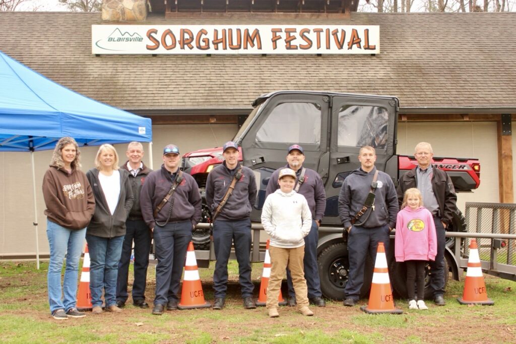 Members of the Blairsville Sorghum Festival Club and the Union County Fire Department got together recently to highlight what the club’s major donation paid for at the Fire Department. Photo by Brittany Holbrooks