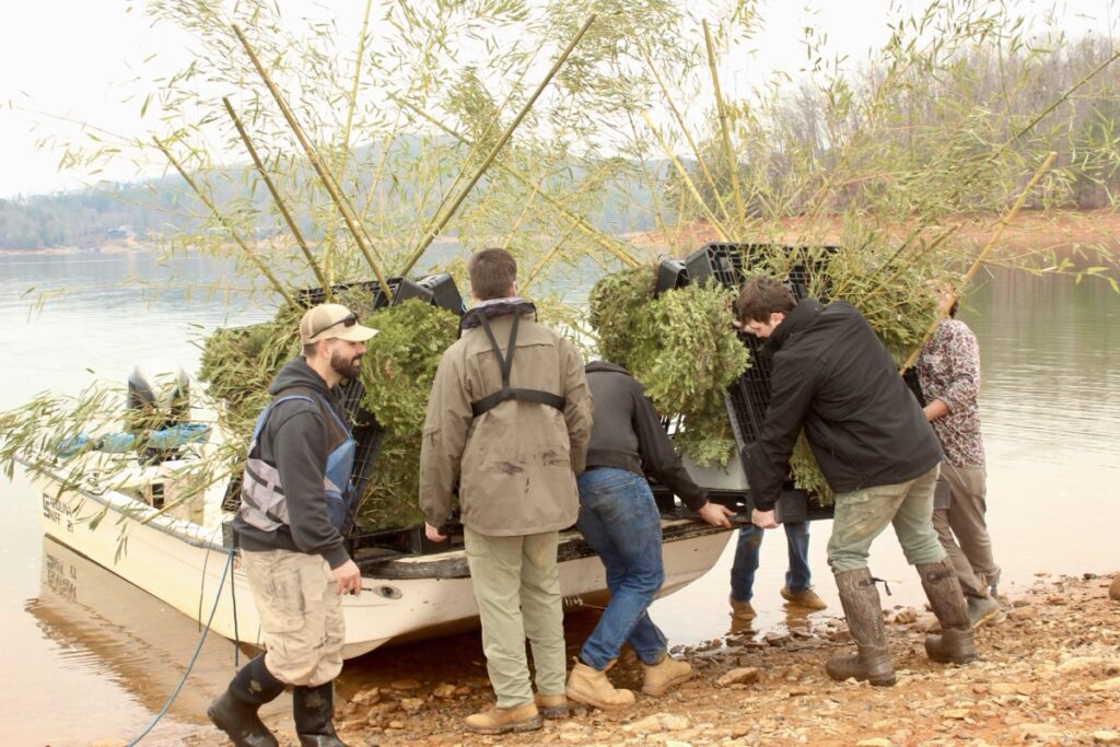 Union County FFA students helped Georgia DNR and the Rec Department load fish attractors for placement in Lake Nottely this month. Photo by Brittany Holbrooks