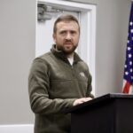 Young Harris College Professor Dr. Matthew Steven Bruen in the Feb. 20 School Board meeting. Photo by Shawn Jarrard