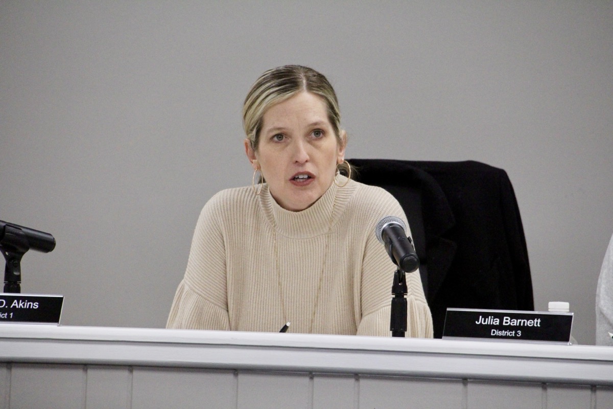 School Board Member Janna Akins addressing the recent controversy following public comments in last week’s meeting. Photo by Shawn Jarrard