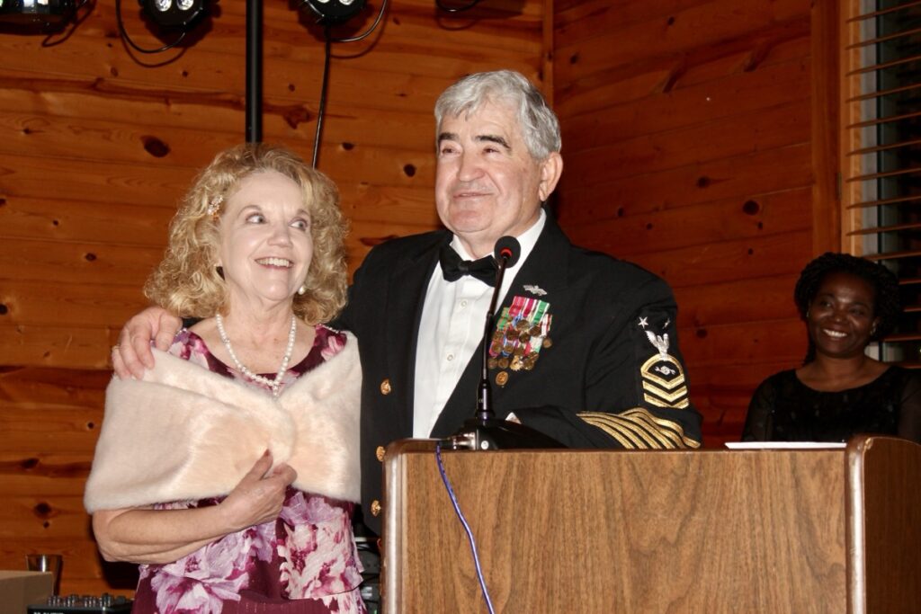 Retired USNR Master Chief Ronald O’Neal Beard with his wife C.J. at the 2025 Seabees All-Military Ball this month. Photo by Brittany Holbrooks