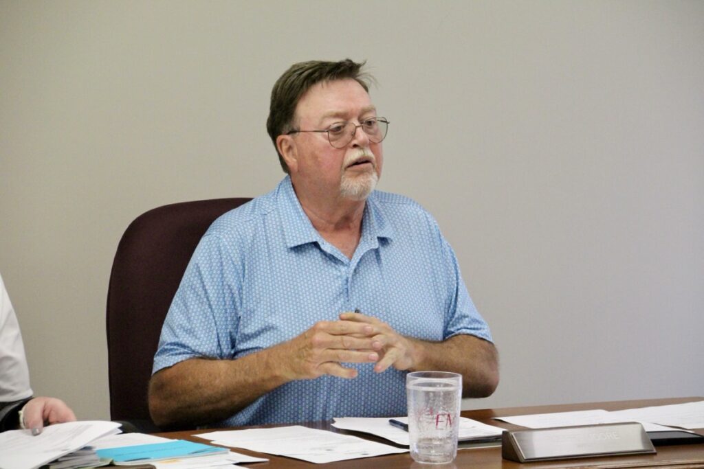 Blairsville Mayor Buddy Moore has settled into his new position at City Hall, pictured here in the April 8 regular city meeting. Photo by Shawn Jarrard
