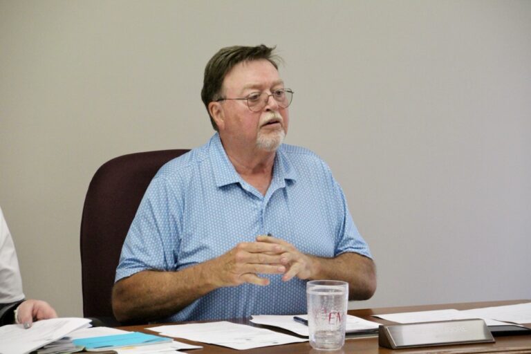 Blairsville Mayor Buddy Moore has settled into his new position at City Hall, pictured here in the April 8 regular city meeting. Photo by Shawn Jarrard
