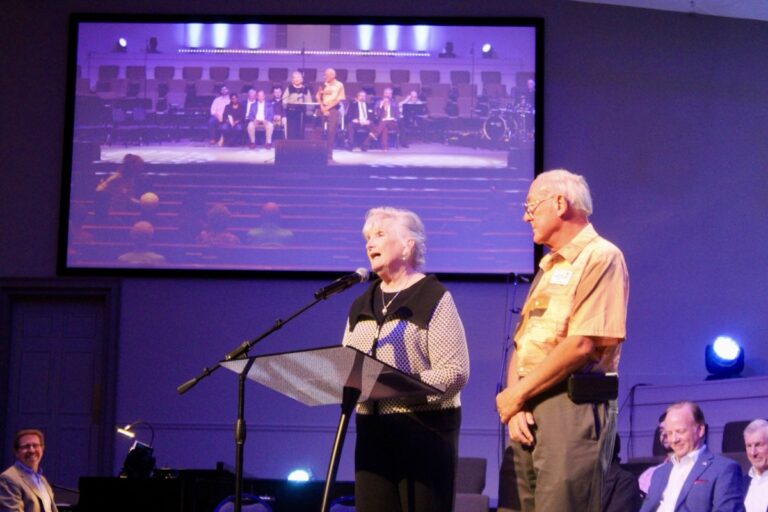 Pam Schroeder and Jim Yohe opened the local observance for the 2025 National Day of Prayer on May 1. Photo by Lowell Nicholson