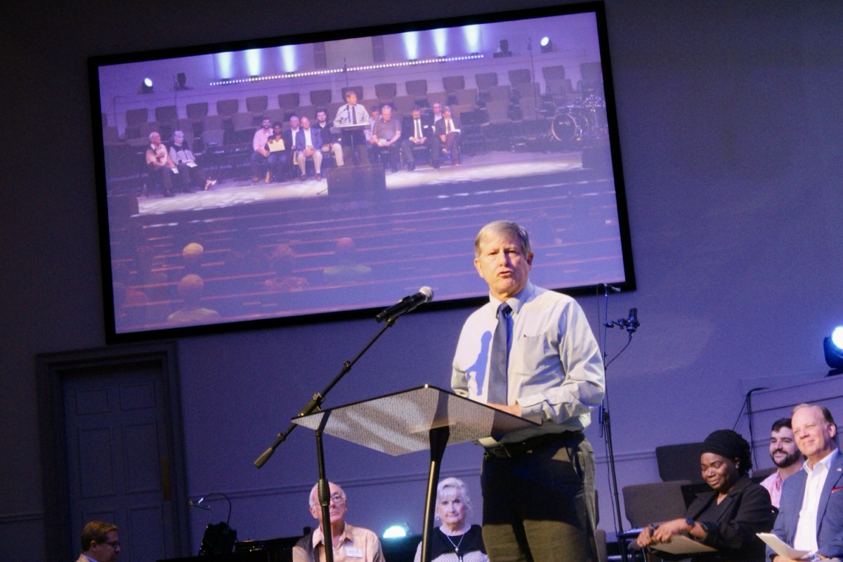 Given his role on the Appalachian Christian Leadership Council, District Attorney Jeff Langley led the Prayer for Education. Photo by Lowell Nicholson
