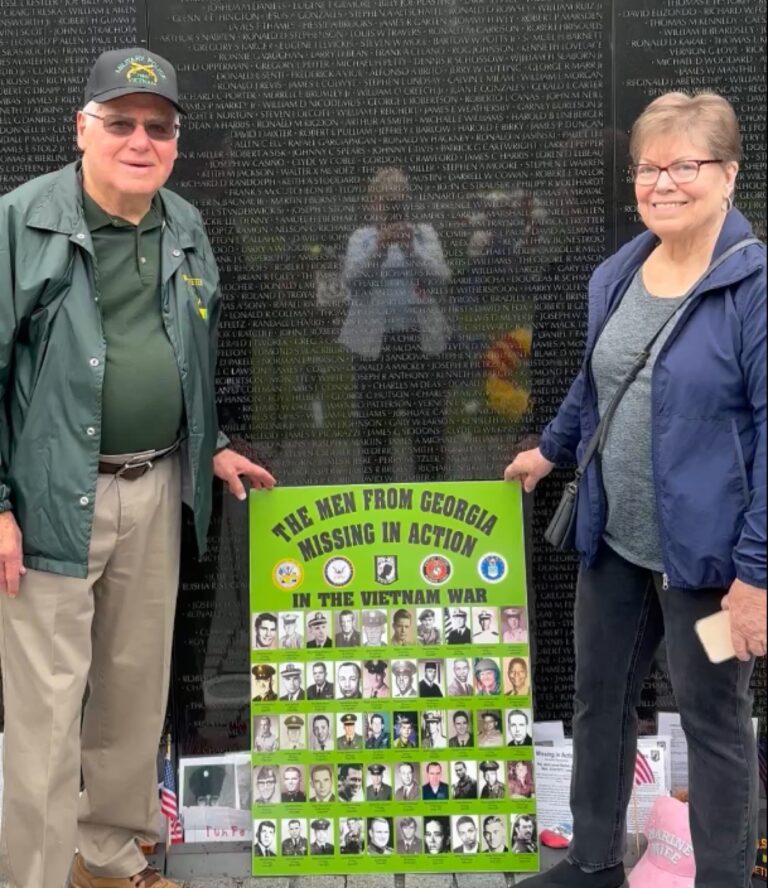Jay and Melissa Kalner are friends with local resident Sid Turner, and they placed his plaque honoring missing soldiers at the Vietnam Veterans Memorial Wall on Memorial Day.