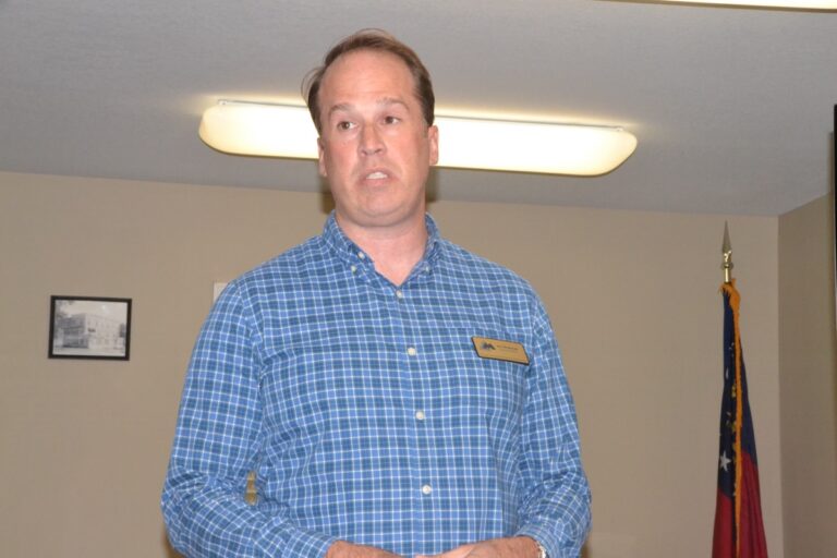 GMRC Regional Planner Joe Rothwell in the July 10 Downtown Master Plan public engagement session at Blairsville City Hall. Photo by Brittany Holbrooks