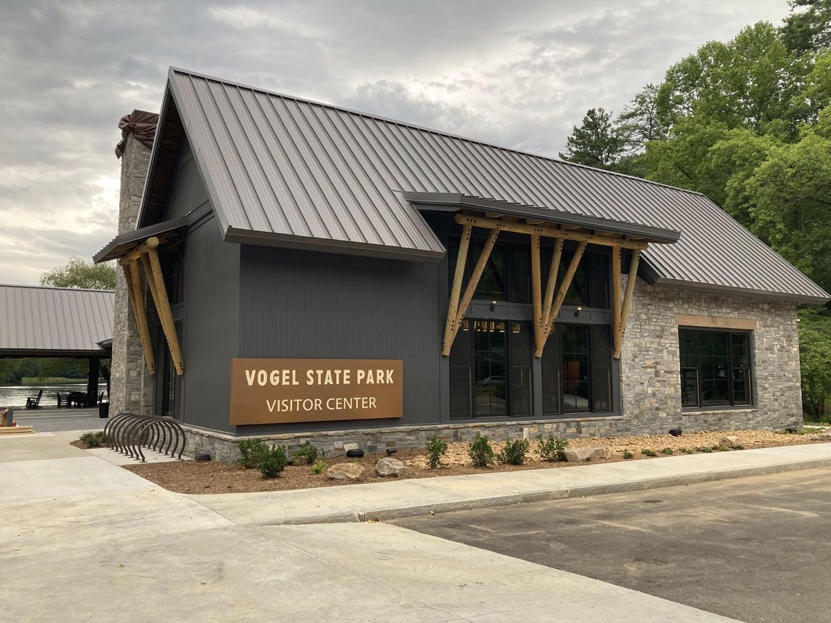 The aesthetic of the new visitor center at Vogel State Park honors the Civilian Conservation Corps. Photo/Facebook