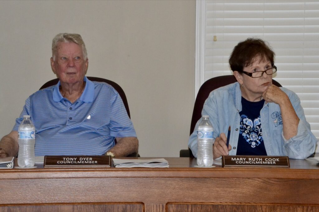 Blairsville City Councilman Tony Dyer and City Councilwoman Mary Ruth Cook in their regular meeting last week. Photo by Brittany Holbrooks