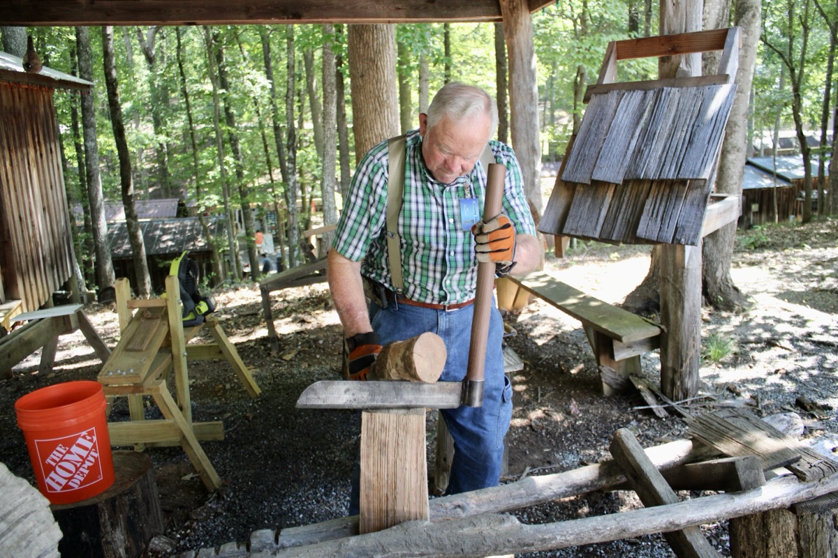 Pioneer Village features historical demonstrations each day of the Georgia Mountain Fair, including shake splitting. Photo by Lowell Nicholson