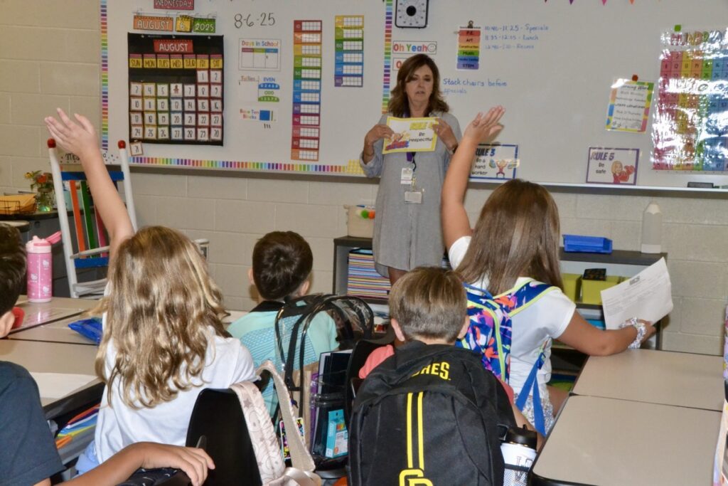 Sherri Jones had a terrific first day back with students at the new Union County Elementary School. Photo by Brittany Holbrooks