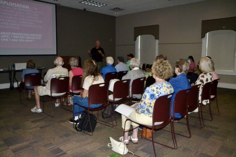 UCSO Sgt. Bob Calamari’s semi-regular public scam class had terrific attendance at the library last week. Photo by Brittany Holbrooks