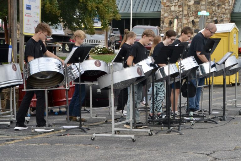 The Woody Gap Band of Steel gave a spirited performance on the Hiawassee Town Square Saturday. Photo by Brittany Holbrooks