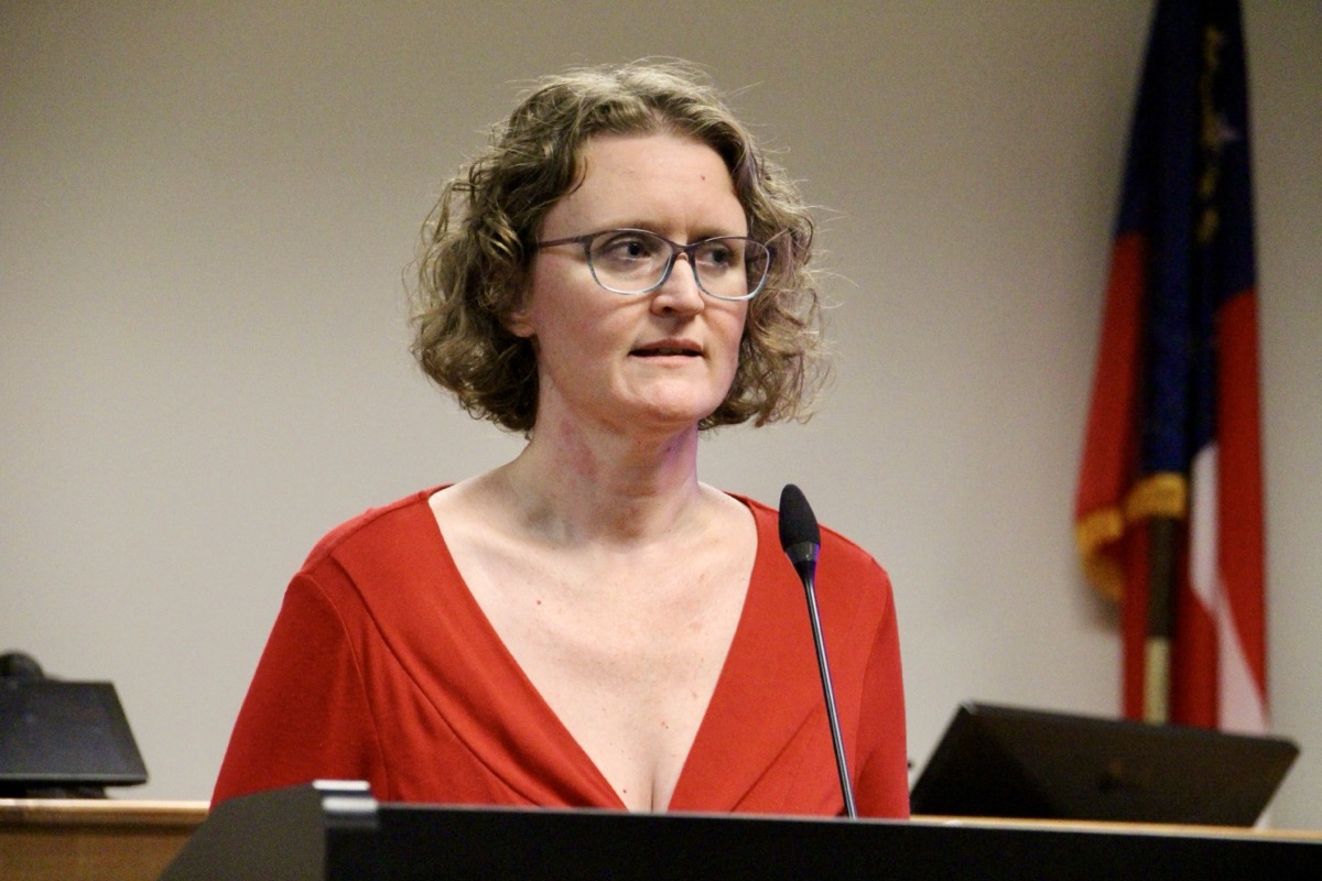 Alexis Noe started nonprofit teen hangout Luke’s Place to prevent substance abuse among local youth. She spoke in the county meeting last week. Photo by Shawn Jarrard