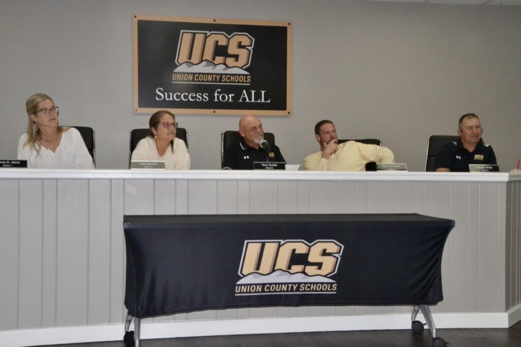 The Union County School Board is Janna Akins, Julia Barnett, Tony Hunter, Jason McCarter and Patrick White. Photo by Brittany Holbrooks