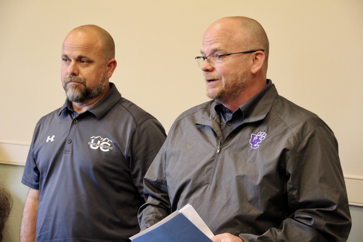 UCHS Principal Josh Davis and CTAE Director Charley Cattanach spoke on student employability initiatives in the Sept. 8 meeting of the new Development Authority Board. Photo by Shawn Jarrard