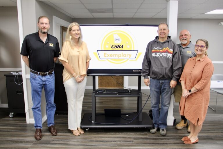 Union County School Board Members Jason McCarter, Janna Akins, Patrick White, Tony Hunter and Julia Barnett collectively make up a GSBA-certified Exemplary Board. Photo by Shawn Jarrard