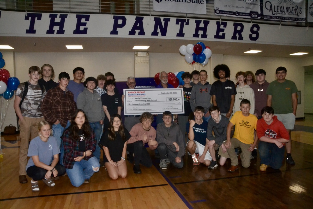 UCHS held a special assembly for Zimmerman Sept. 30, including his students, who helped him celebrate his big win for Union County Schools. Photo by Brittany Holbrooks