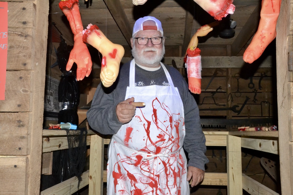 Meet the “Crazed Butcher,” who enjoyed showcasing some choice cuts at the Reece Farm Boo Barn last month. Photo by Brittany Holbrooks