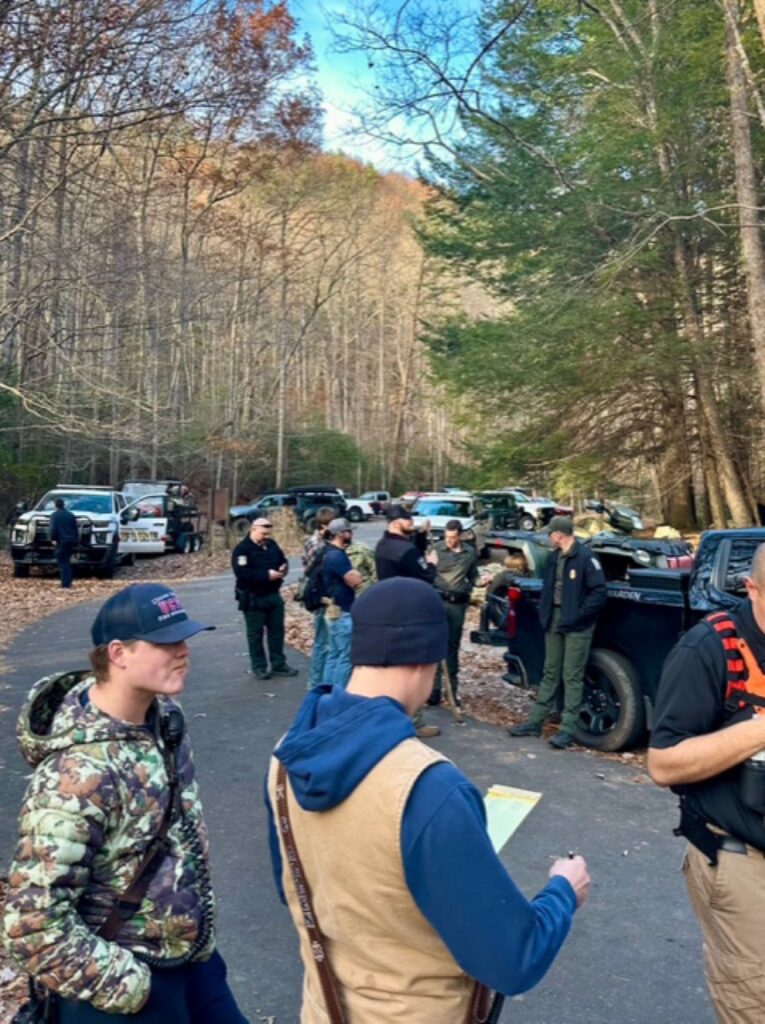 Since the first full day of the search on Nov. 13, public safety personnel have been staging up every morning for a full day of looking for Charles Hosch on the Byron Herbert Reece Trail.