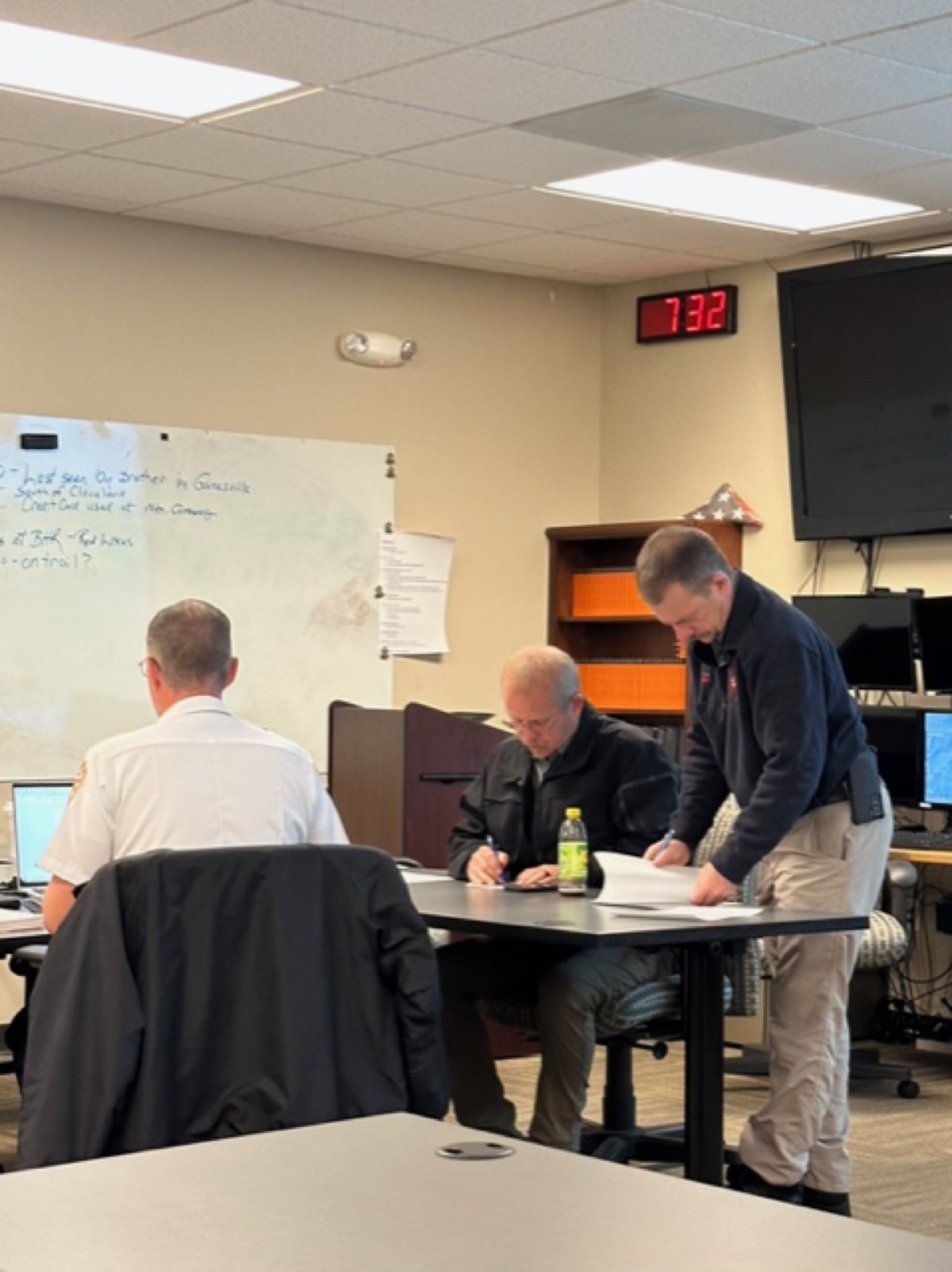 Union County Fire Department and EMA leaders David Dyer, Richard Jones and Brent Long have been putting in long hours running the Emergency Operations Center that has been opened to find Hosch.