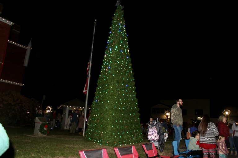 New in 2024, the custom-made, 20-foot Christmas tree on the Old Courthouse Lawn will be lit as part of Christmas on the Square festivities Saturday night. Photo by Brittany Holbrooks