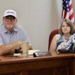 Blairsville Mayor Robert “Buddy” Moore and Union County Purchasing Agent/SPLOST Projects Coordinator Pam Hawkins at the Aug. 20 preconstruction meeting inside City Hall. Photo by Shawn Jarrard