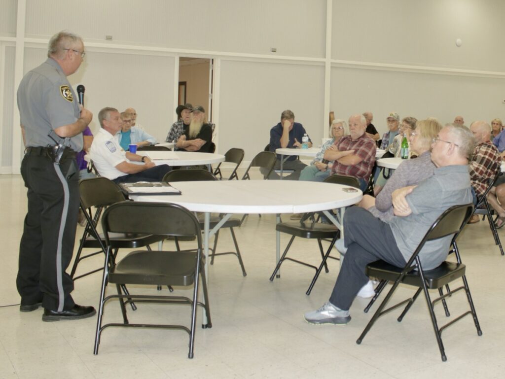 Sheriff Shawn Dyer discussed SPLOST with local Democrats and other guests of the Union County Democratic Party meeting last week. Photo by Brittany Holbrooks