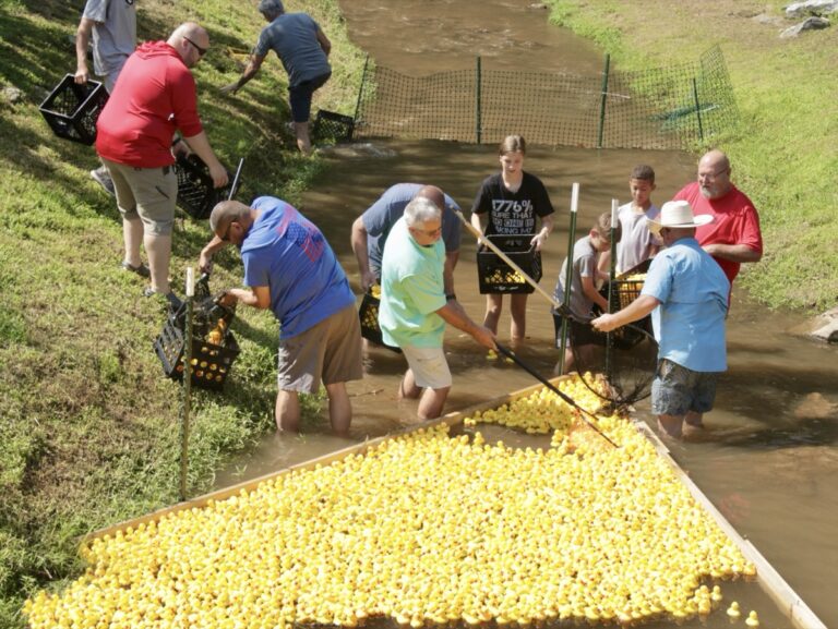 Corralling all the entries of the annual Duck Derby is a task, but law enforcement officers from multiple local agencies and other volunteers were up to the task Saturday. Photo by Brittany Holbrooks