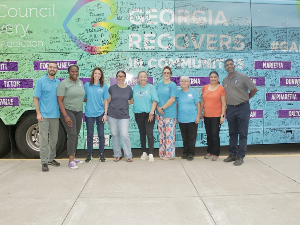 The Georgia Recovers bus made a special stop at the Sports Center this month to support the annual Hope in the Mountains recovery resource event. Photo by Brittany Holbrooks