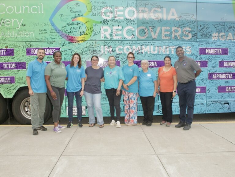 The Georgia Recovers bus made a special stop at the Sports Center this month to support the annual Hope in the Mountains recovery resource event. Photo by Brittany Holbrooks