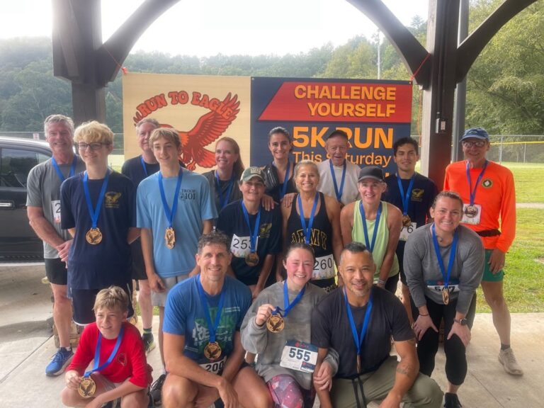 Participants from the inaugural Run to Eagle 5K in 2025. The race returns to Meeks Park this weekend to benefit Scouting America Troop 101 Blairsville. Photo/Submitted