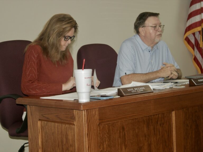 (L-R) Blairsville City Clerk Kaye McCann and Mayor Robert “Buddy” Moore in their called city meeting Oct. 1. Photo by Brittany Holbrooks