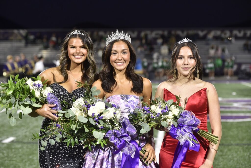 (L-R) 2026 UCHS Homecoming Second Runner-Up Isabella Anthros, Queen Abigail Gilley and First Runner-Up Chelsy Alvarez Maldonado, all seniors. Photo by Todd Forrest